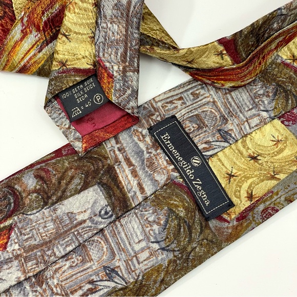 ERMENEGILDO ZEGNA Vintage 100% Silk Tie in Retro Print - Picture 7 of 12